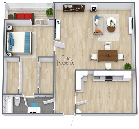 Floor plan for 1 bed, 1 bath, 547 sqft